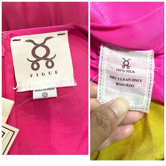 NWT Figue  Silk Crepe Colorblock Gold Sequin  Trim Midi Dress Bohemian Gypsy - Picture 16 of 16